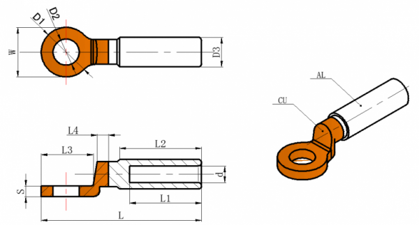 Cable lug And Wire Terminals DTL-2-16 DTL-2-300 type Cu-Al  BIMETALLIC FRICTION WELDED CONNECTOR CABLE TERMINALS WIRE TERMINALS CABLE ACCESSORIES ELECTRICAL LUGS COPPER ALUMINUM BIMETAL LINK MANUFACTURER - Image 3