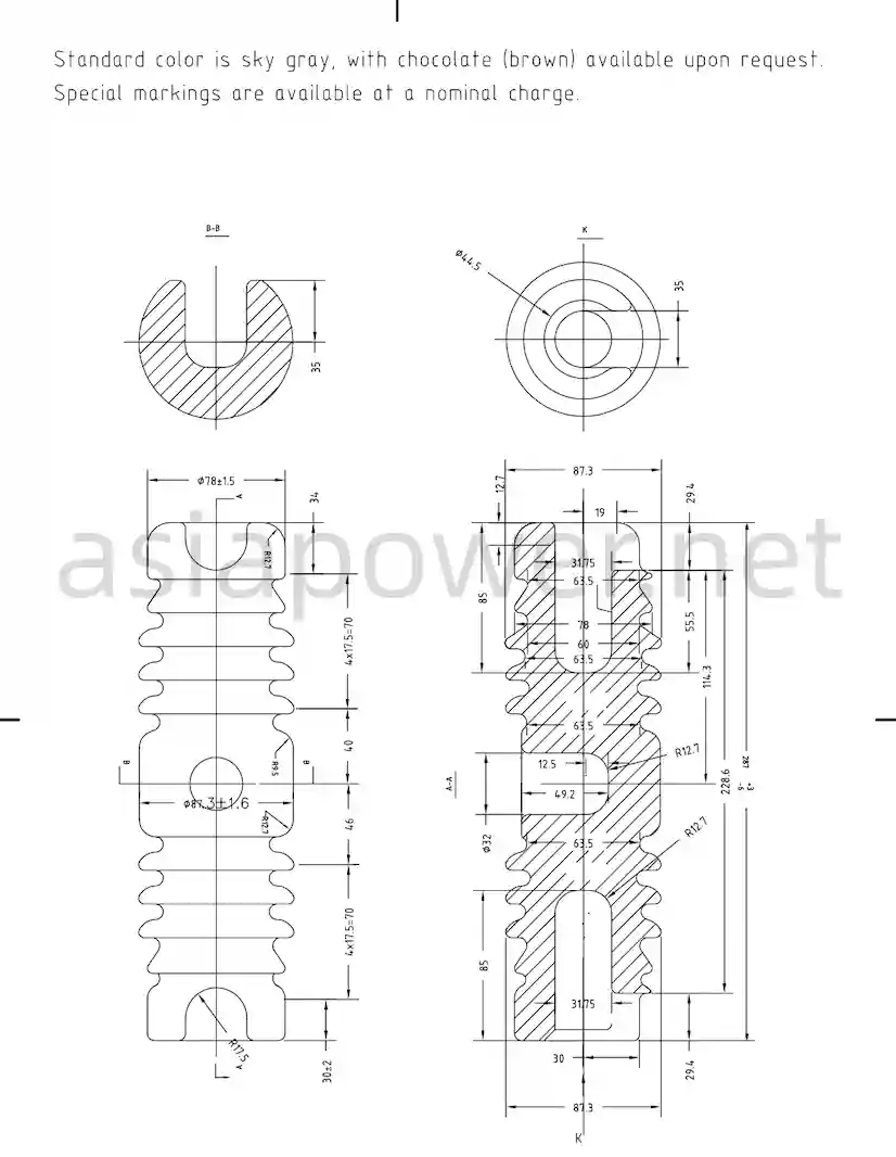 BIL 150kV porcelain insulator for cutout 7 cutout insulator