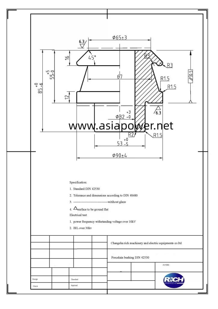 DIN42530 1kv 1000 1kv 2000 Porcelain Bushing For Transformer 7 1kv 1000 transformer bushing