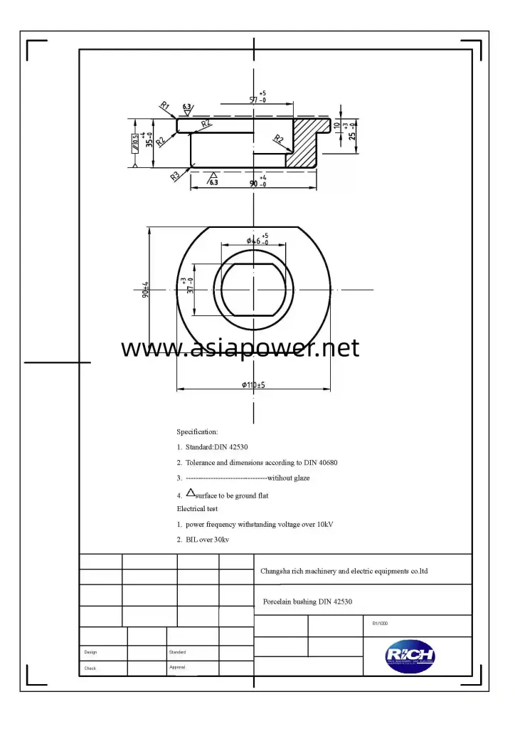 DIN42530 1kv 1000 1kv 2000 Porcelain Bushing For Transformer 6 1kv 1000 transformer bushing