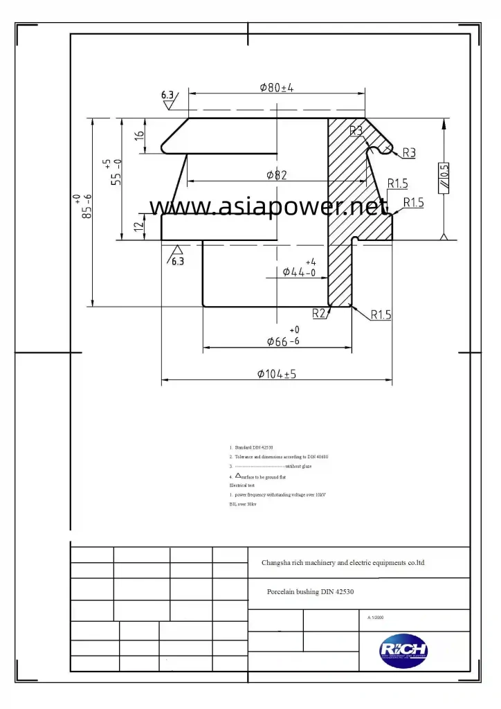 DIN42530 1kv 1000 1kv 2000 Porcelain Bushing For Transformer 5 1kv 2000 transformer bushing