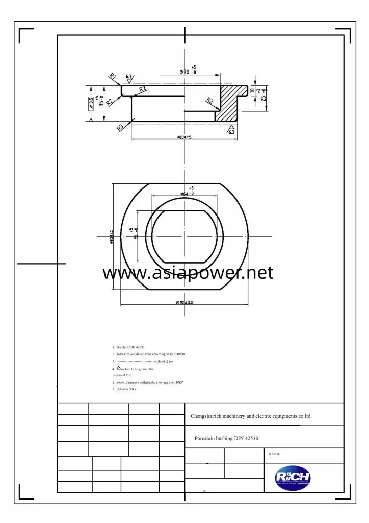 DIN42530 1kv 1000 1kv 2000 Porcelain Bushing For Transformer 4 1kv 2000 transformer bushing