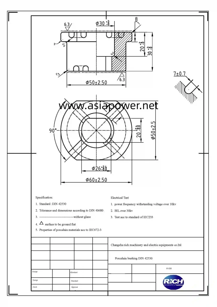 DIN42530 1kv 250 1kv 630 Porcelain Bushing For Transformer 8 1 kv 250 bushing