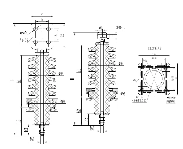 ANSI standard bushing for transformer 15KV 125A 250A 417A 660A Porcelain Bushings 5 ANSI bushing drawing