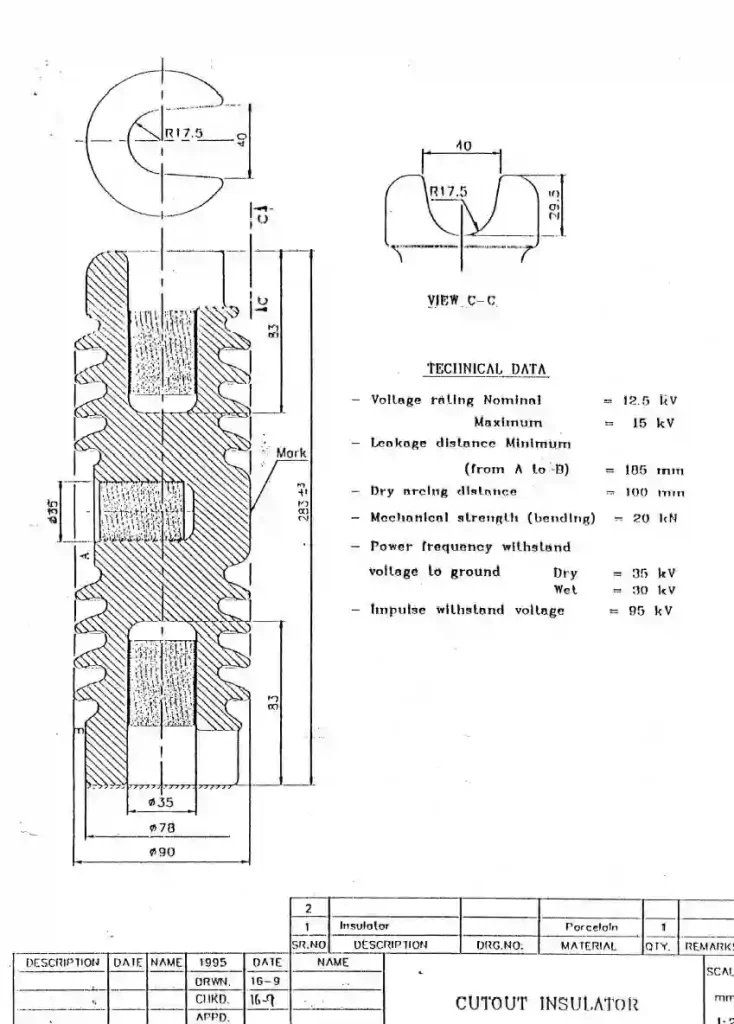Porcelain insulator for 12.5kV Fuse Cutout 7 cutout drawing