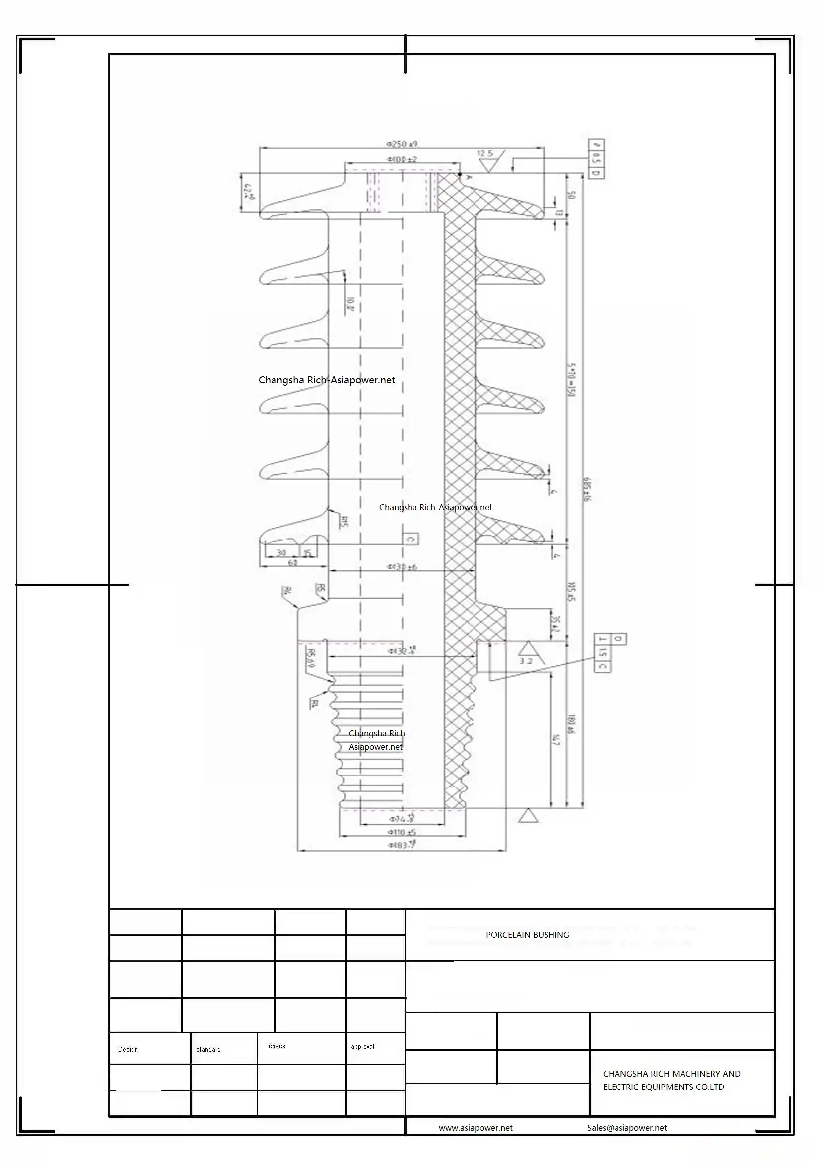 Custom Porcelain Bushing For Power Transformer DIN/BS/EN/ANSI 6 transformer bushing drawing