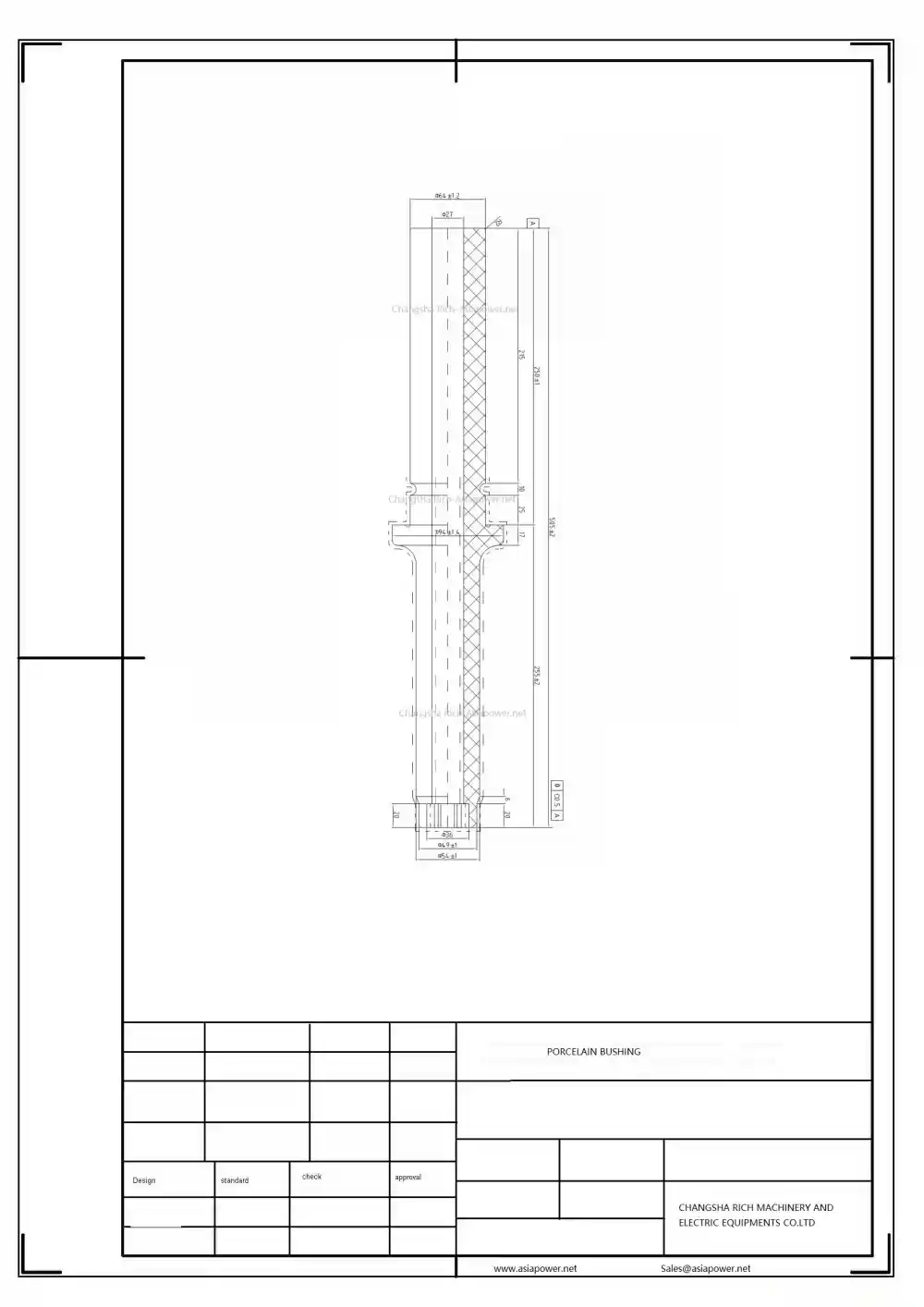 custom porcelain bushing drawing