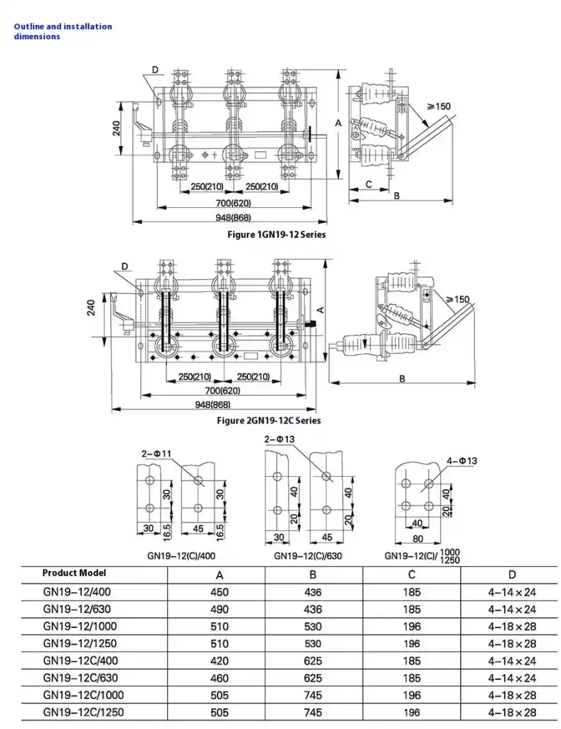 GN19-12C/630A series indoor high-voltage isolating switches